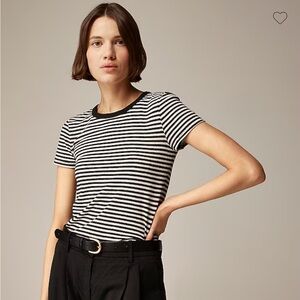 NWT J. Crew Black and White Striped Women's Top baby tee stretch linen